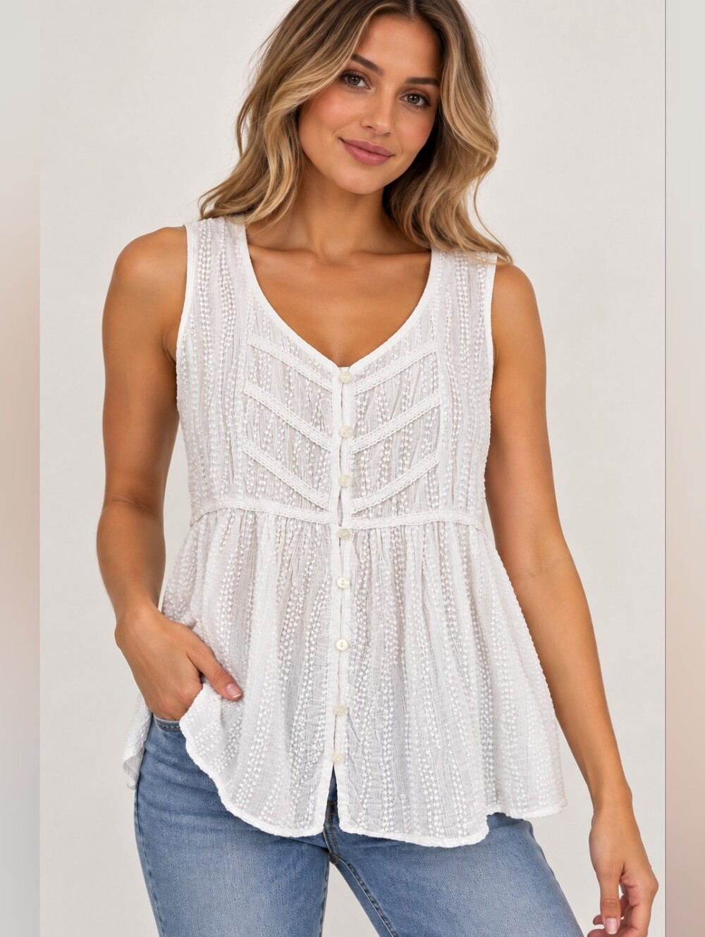 Per Una White Crochet Lace Boho Top